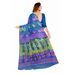 Blue Cotton Printed Jamdani Saree