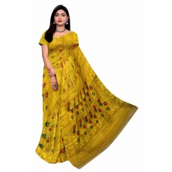 Yellow Cotton Printed Jamdani Saree