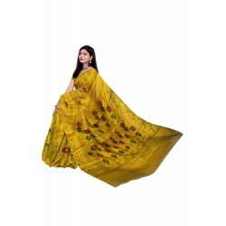Yellow Cotton Printed Jamdani Saree