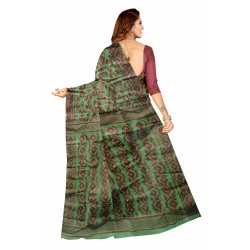 Deep Green and Maroon Cotton Jamdani Saree