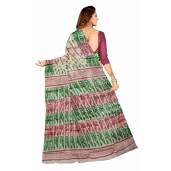 Green and Maroon Cotton Printed Jamdani Saree